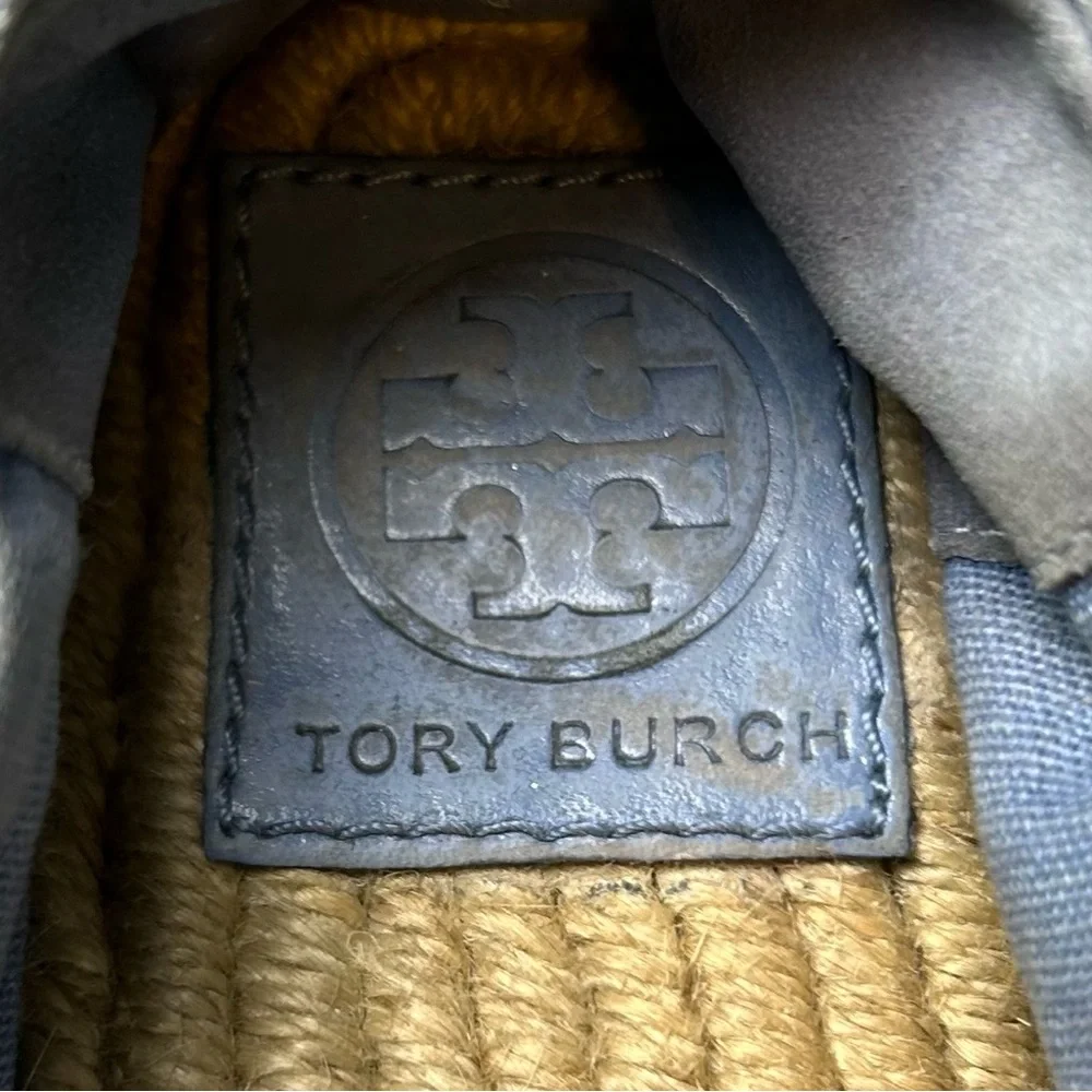 Tory Burch Womens Canvas Espadrille Flats Blue Patent Logo Slip On Shoes Size‎ 6